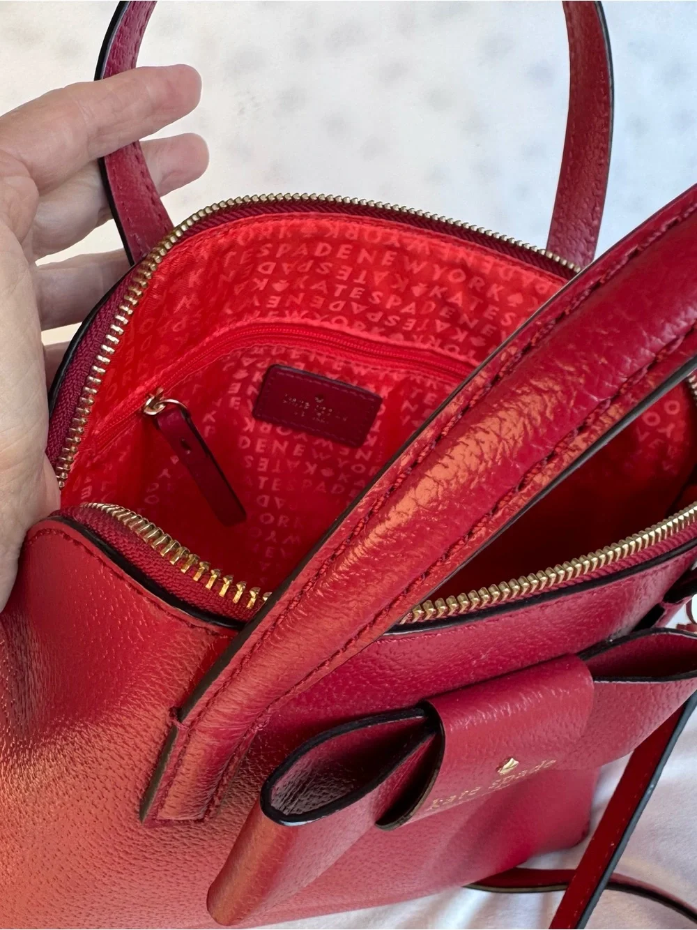 Kate Spade red Maise pebble Leather with Bow dome purse handbag